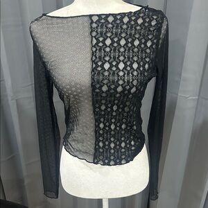 Chic Black Lace Sheer Women's Blouse